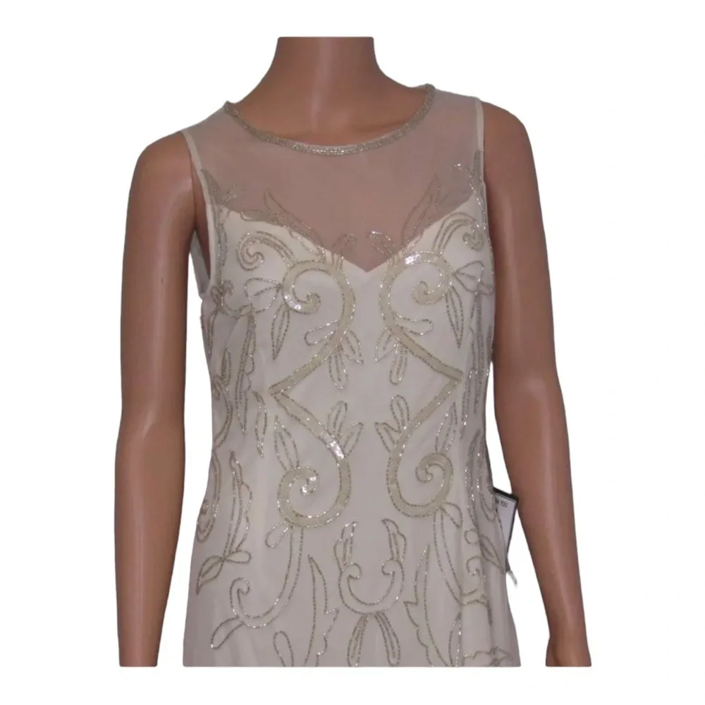 Adrianna Papell Ivory Beaded Gown Size 4 Wedding Guest Formal Dress - Picture 10 of 15